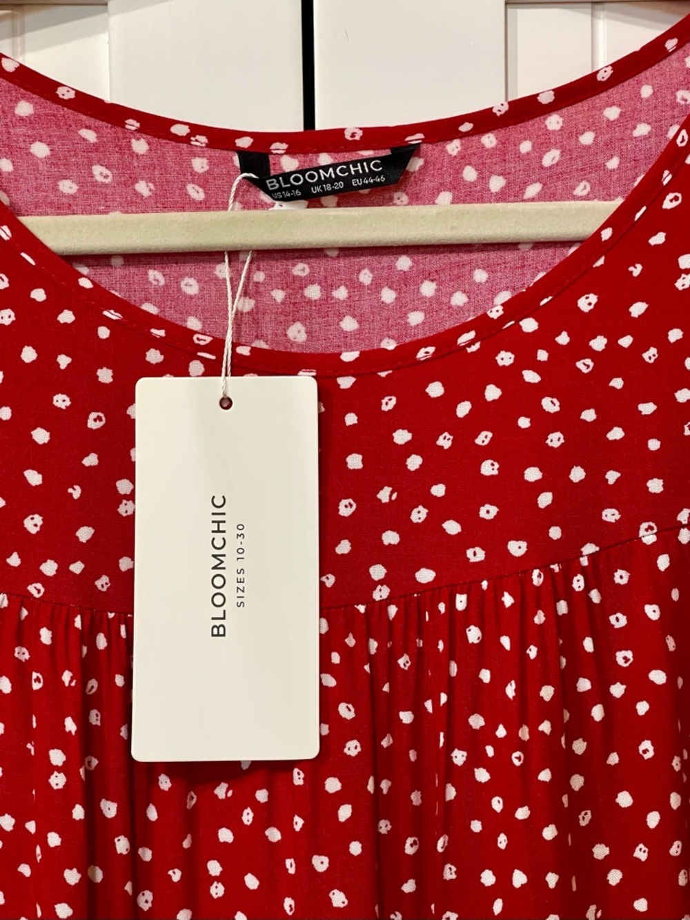 BloomChic Red & White Polka Dot Tiered Flutter Sleeve Dress with Pockets - Picture 5 of 7